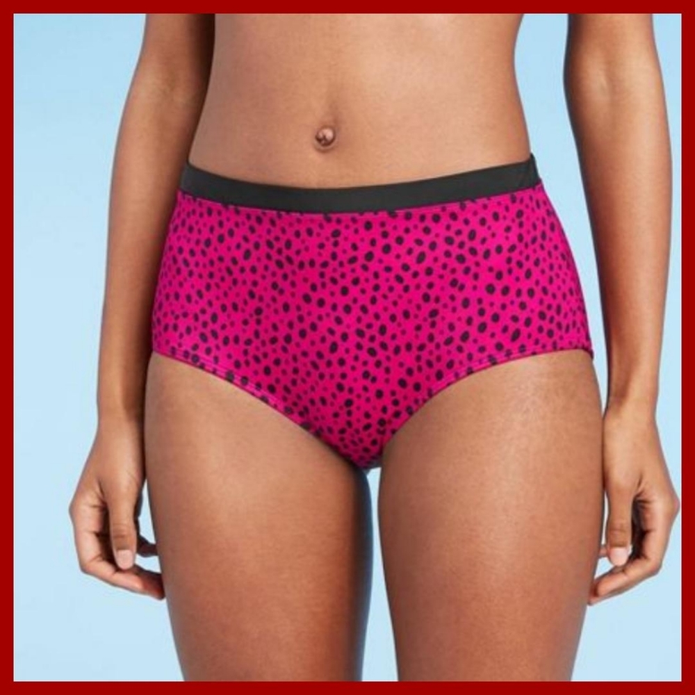 🆕️All in Motion High Waisted Bikini Bottom Cranberry Dot Size XL